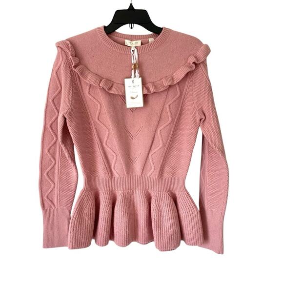 Ted Baker NWTs Elsahi Frill Pink Peplum Sweater size 8 Romantic Feminine - Picture 2 of 10